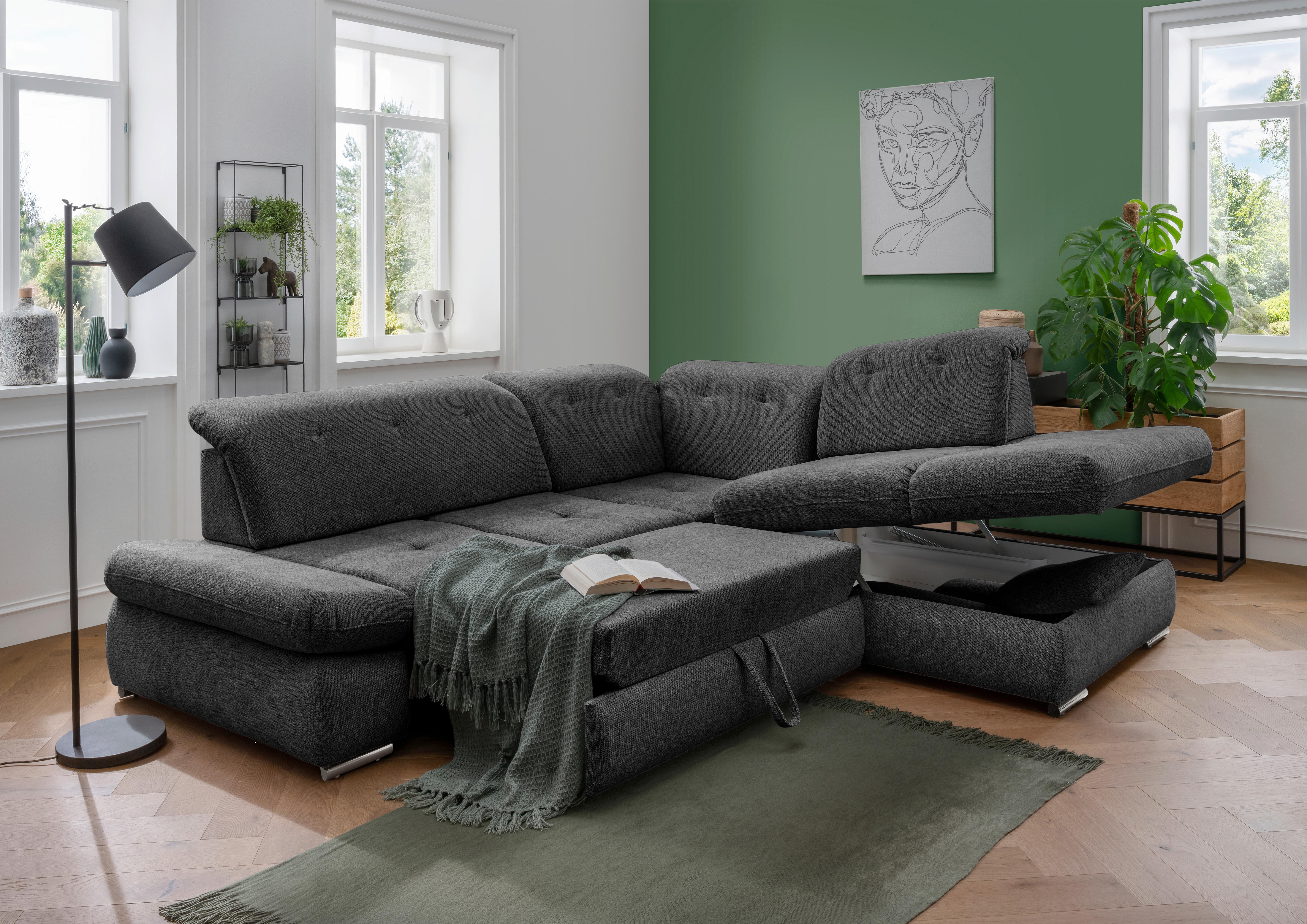 Ecksofa Dalida Anthrazit Chenille m. Bettkasten Textil Livetastic Möbel > Sofas & Couches > Wohnlandschaften > Ecksofas > Eckschlafsofas Anthrazit