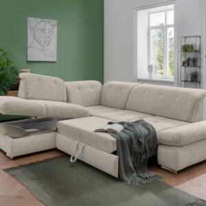 Ecksofa Dalida Beige Chenille m. Bettkasten Textil Livetastic Möbel > Sofas & Couches > Wohnlandschaften > Ecksofas > Eckschlafsofas Beige