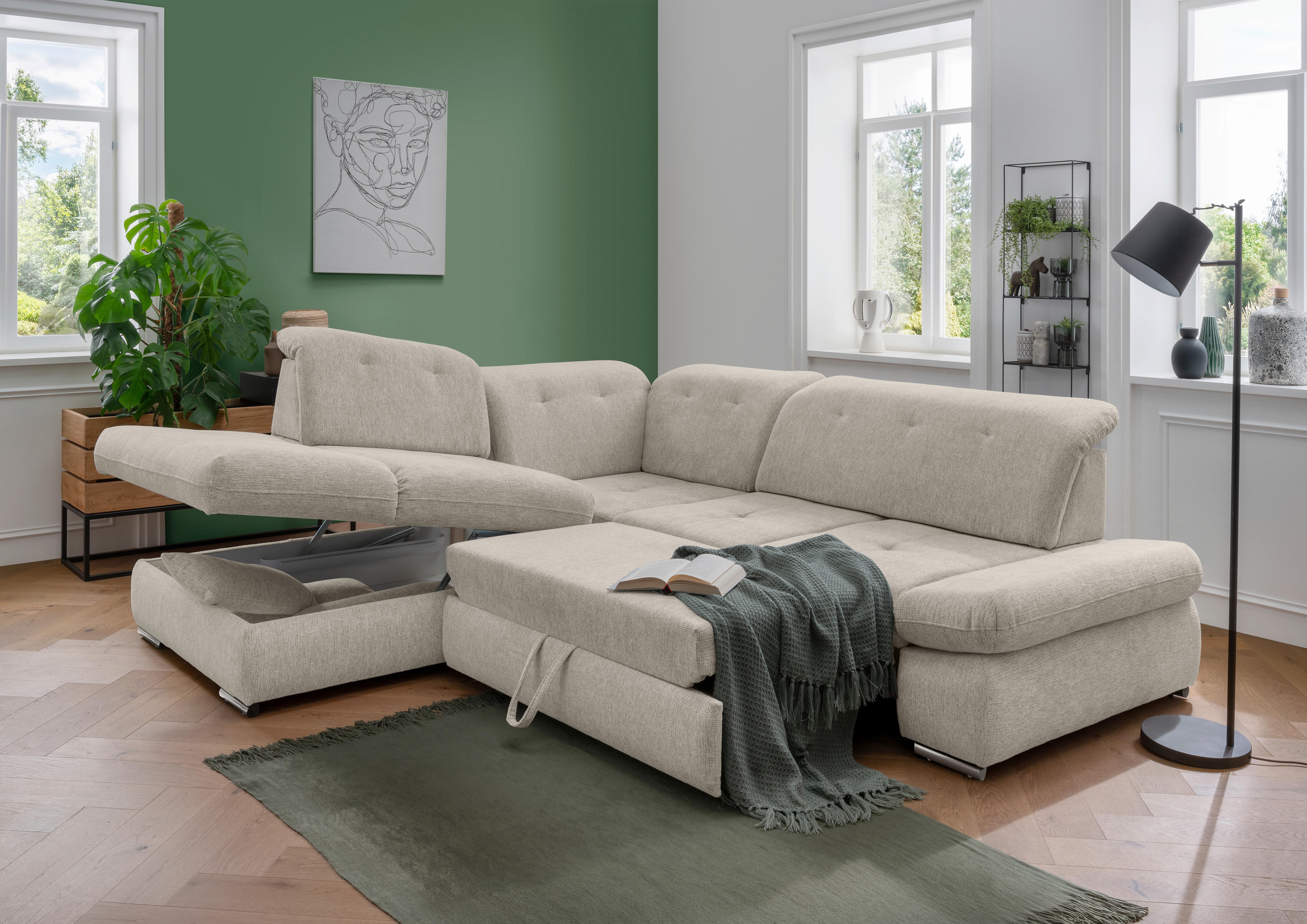 Ecksofa Dalida Beige Chenille m. Bettkasten Textil Livetastic Möbel > Sofas & Couches > Wohnlandschaften > Ecksofas > Eckschlafsofas Beige