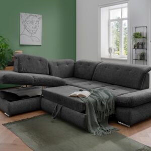 Ecksofa Dalida Anthrazit Chenille mit Bettkasten Textil Livetastic Möbel > Sofas & Couches > Wohnlandschaften > Ecksofas > Eckschlafsofas Anthrazit
