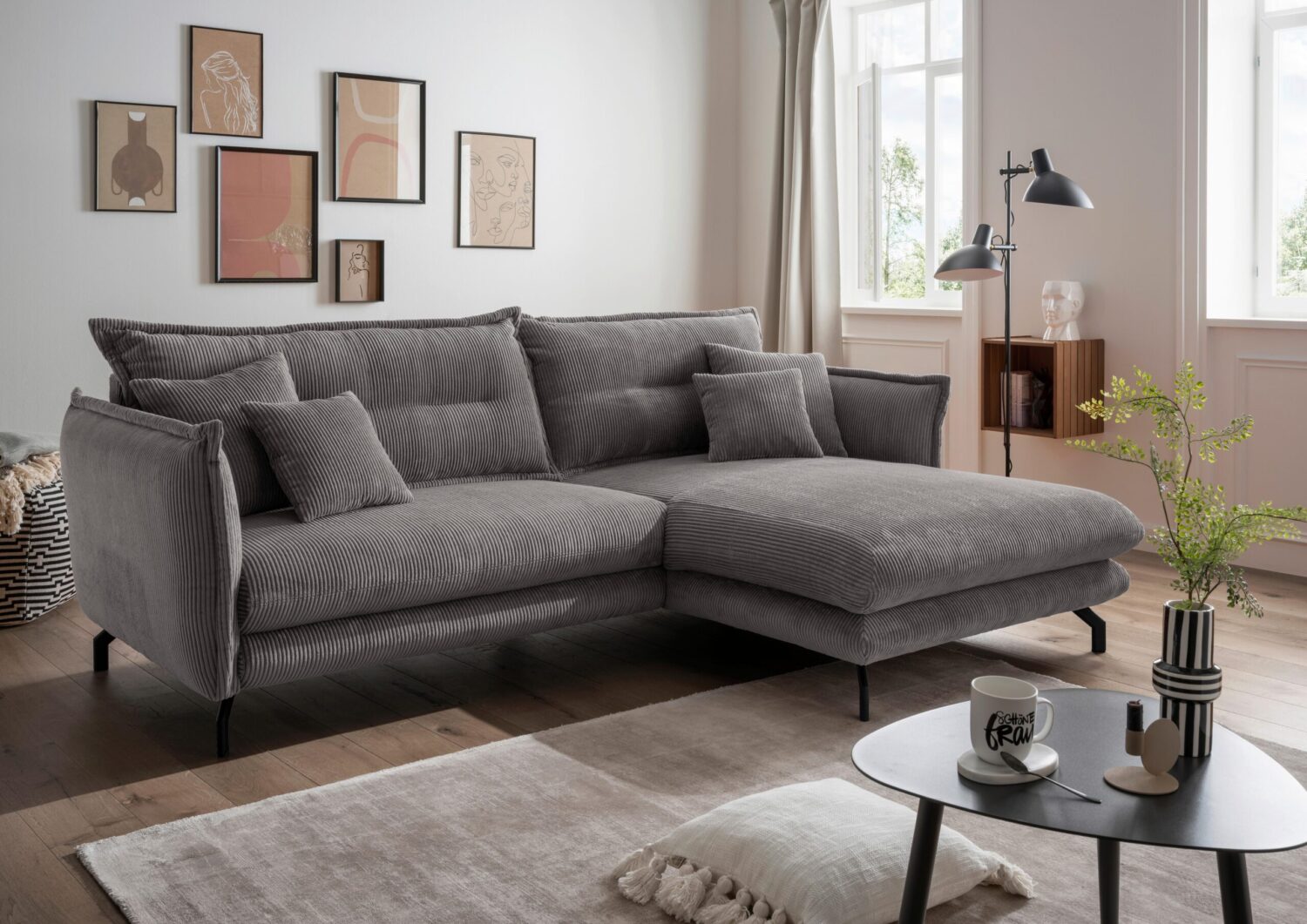Wohnlandschaft Lava Grau Cord Textil Livetastic Möbel > Sofas & Couches > Wohnlandschaften > Ecksofas > XXL Ecksofas Grau