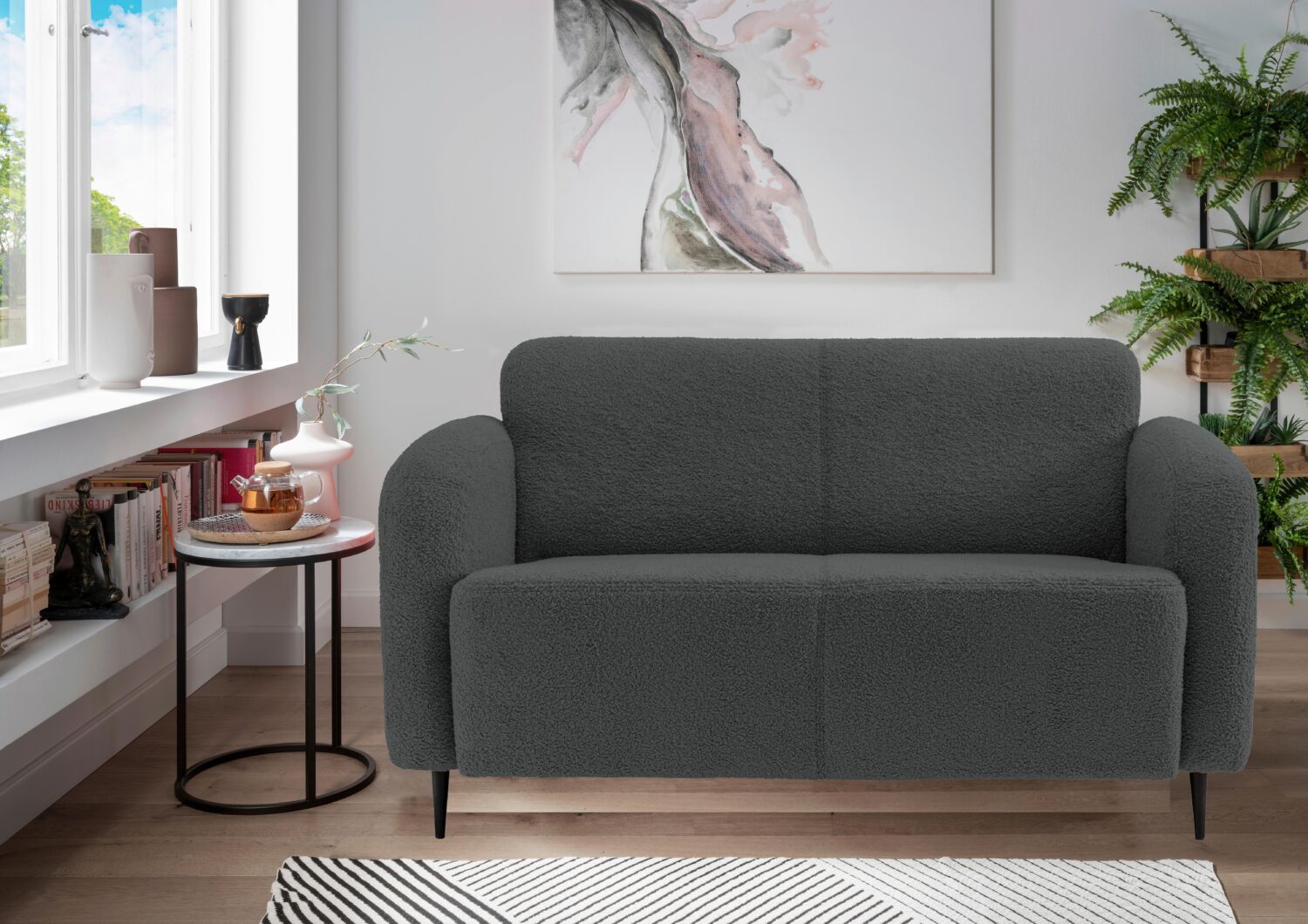 2-Sitzer-Sofa Marone Anthrazit Teddystoff Textil Livetastic Wohnzimmermöbel Anthrazit