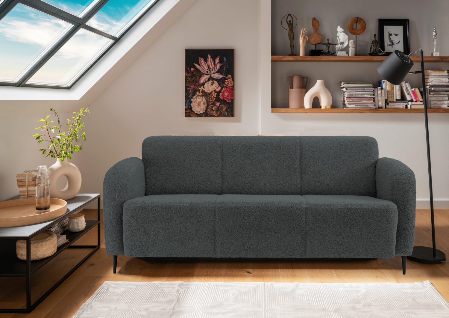 3-Sitzer-Sofa Marone Anthrazit Teddystoff Textil Livetastic Wohnzimmermöbel Anthrazit