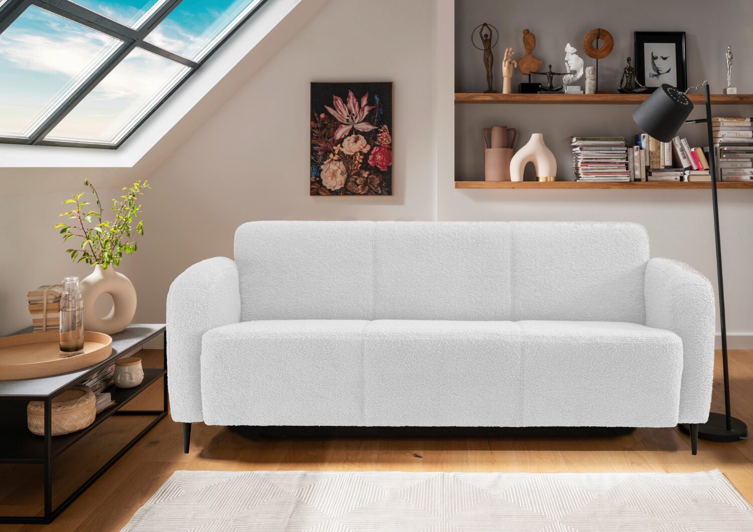 3-Sitzer-Sofa Marone Weiß Teddystoff Textil Livetastic Wohnzimmermöbel Weiß