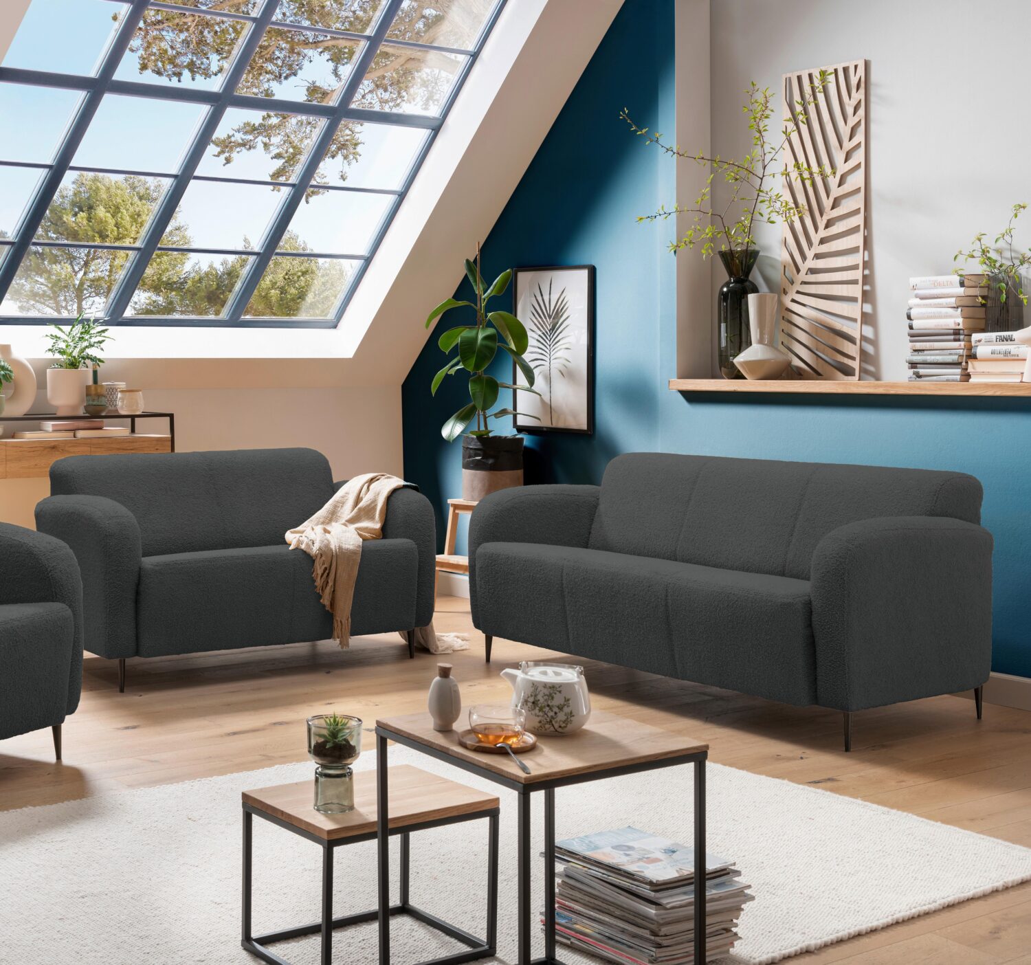 Sitzgarnitur Marone Anthrazit Teddystoff Textil Livetastic Möbel > Sofas & Couches > Couchgarnitur Anthrazit