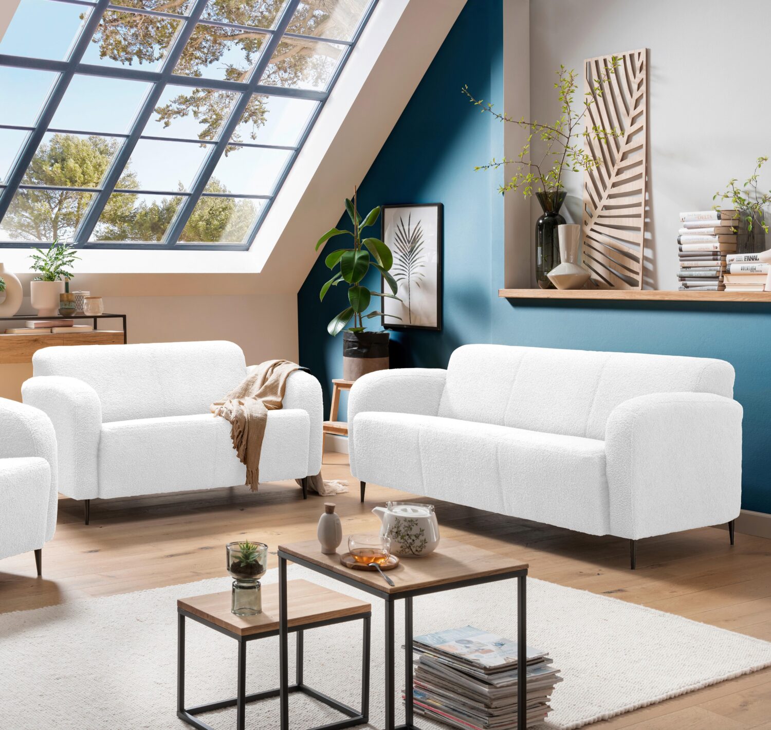 Sitzgarnitur Marone Weiß Teddystoff Textil Livetastic Möbel > Sofas & Couches > Couchgarnitur Weiß