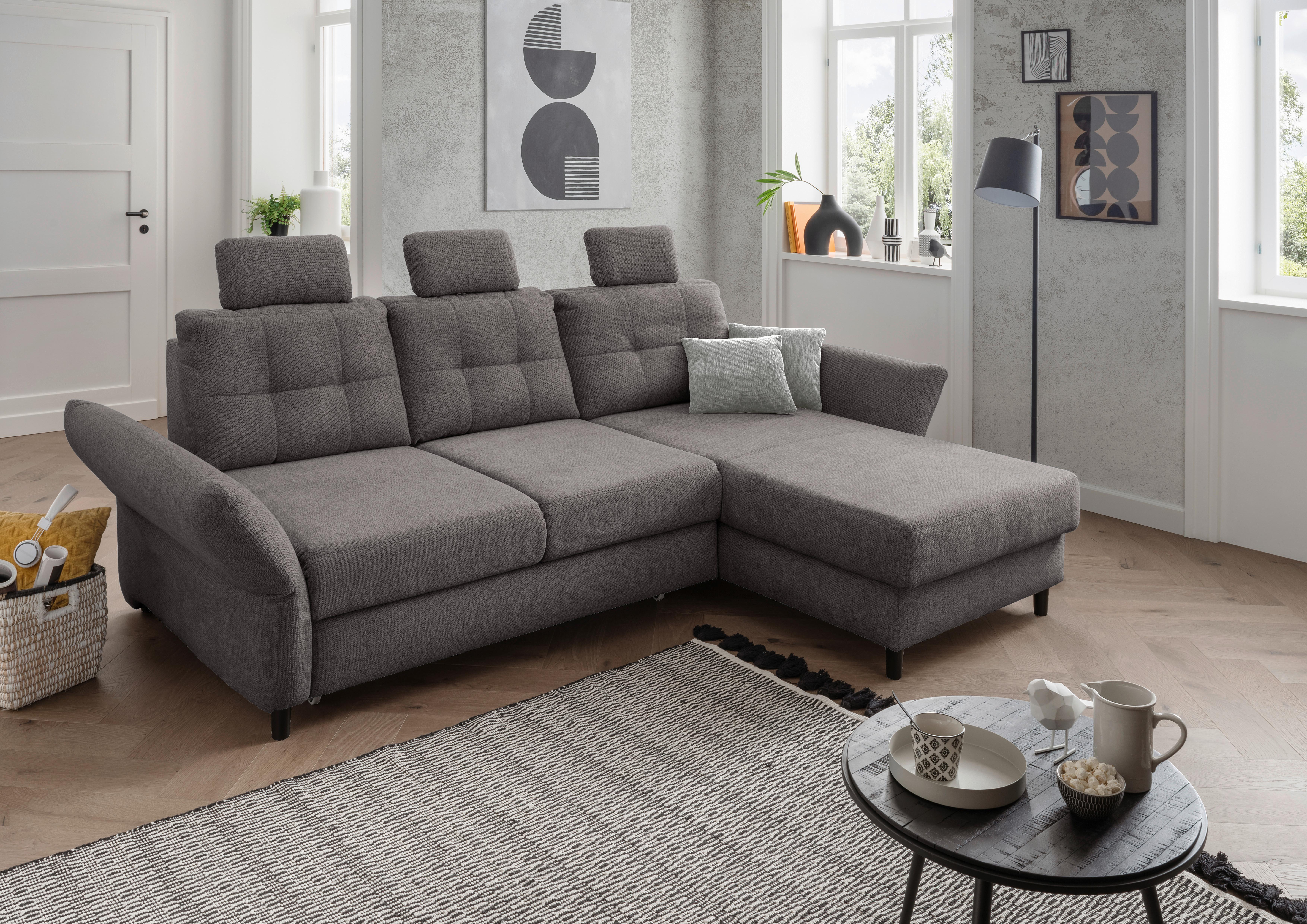 Wohnlandschaft Brizzini Graubraun Chenille Holz, Textil Livetastic Möbel > Sofas & Couches > Wohnlandschaften > Ecksofas > Eckschlafsofas Grau