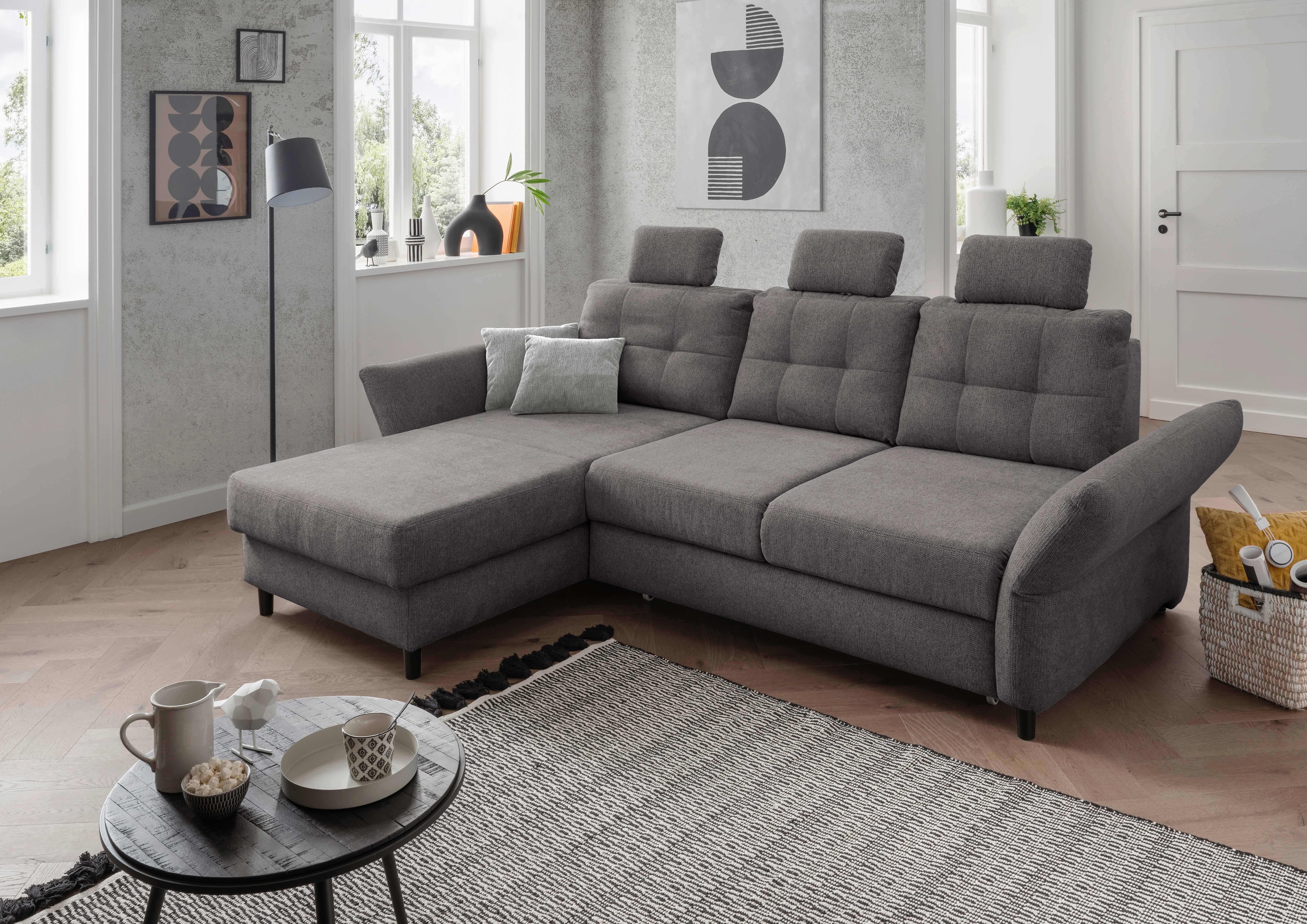 Wohnlandschaft Brizzini Graubraun Chenille Holz, Textil Livetastic Möbel > Sofas & Couches > Wohnlandschaften > Ecksofas > Eckschlafsofas Grau
