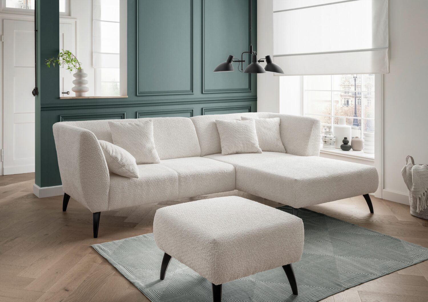 Hocker Colori Weiß Bouclé Holz, Textil MID.YOU Wohnzimmermöbel Weiß
