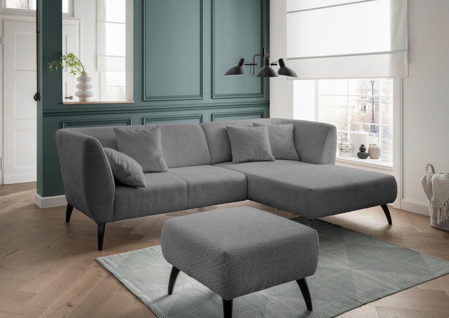 Hocker Colori Anthrazit Bouclé Holz, Textil MID.YOU Wohnzimmermöbel Anthrazit