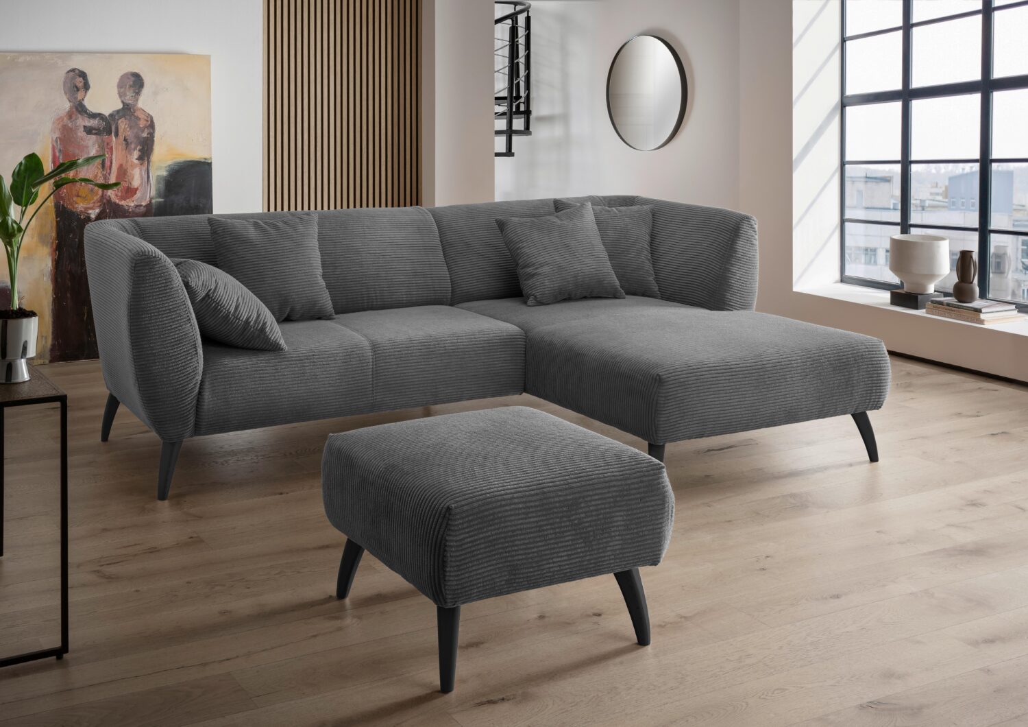 Hocker Colori Grau Cord Holz, Textil MID.YOU Wohnzimmermöbel Grau