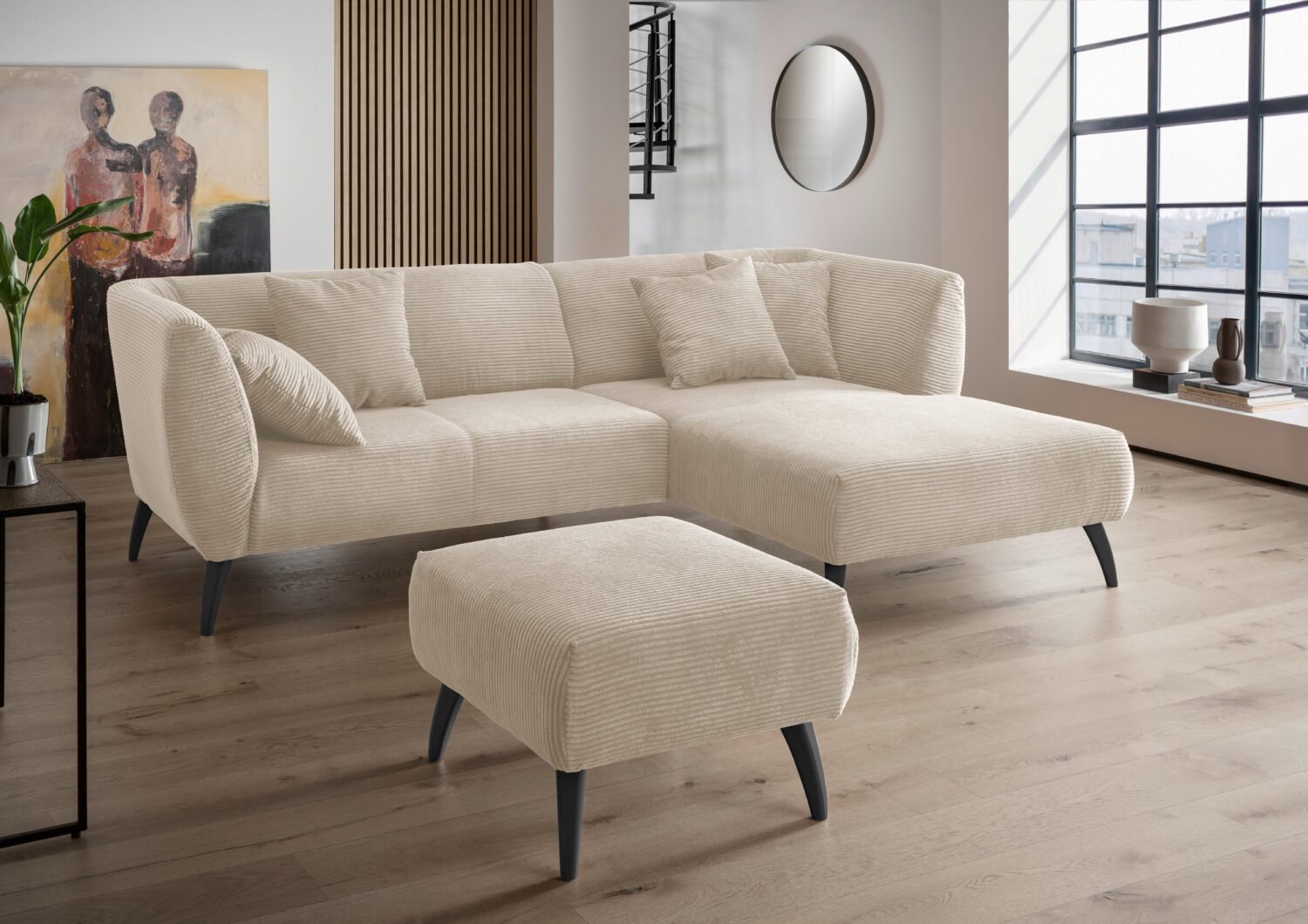 Hocker Colori Beige Cord Holz, Textil MID.YOU Wohnzimmermöbel Beige