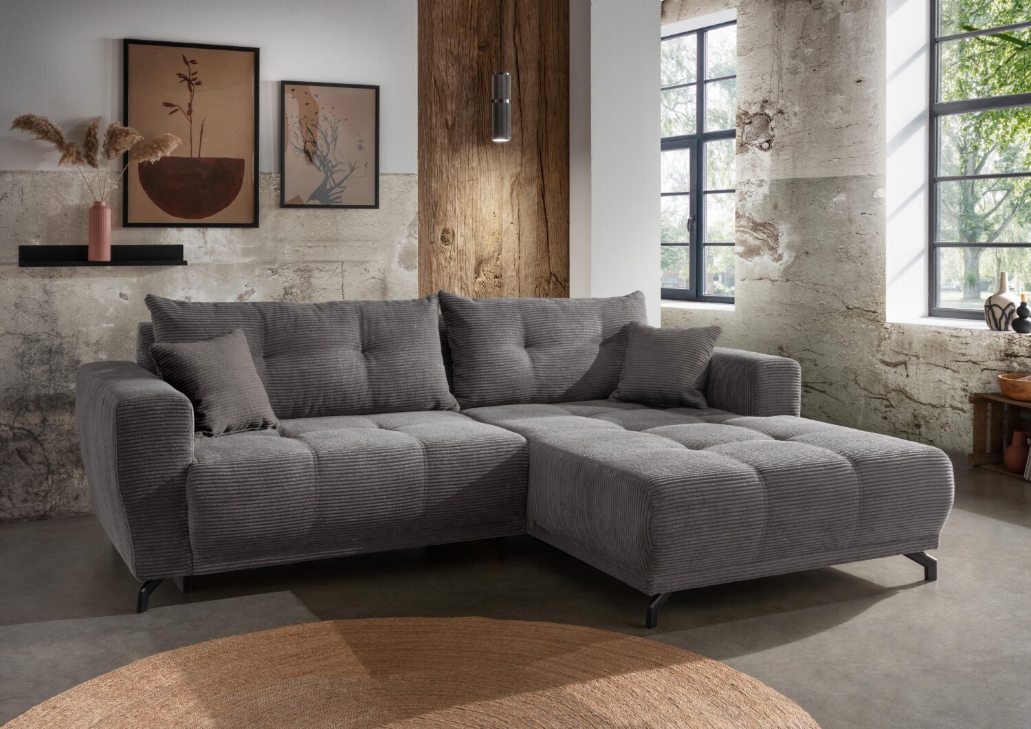 Wohnlandschaft Restato Grau Cord Textil MID.YOU Möbel > Sofas & Couches > Wohnlandschaften > Ecksofas > XXL Ecksofas Grau