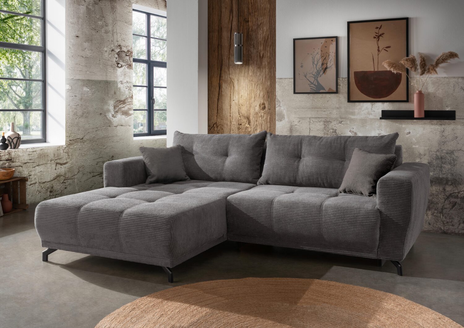 Wohnlandschaft Restato Grau Cord Textil MID.YOU Möbel > Sofas & Couches > Wohnlandschaften > Ecksofas > XXL Ecksofas Grau