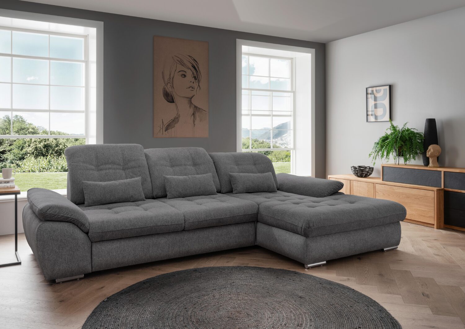 Ecksofa Rigatti mit Bettkasten ca. 314x184 cm Anthrazit Textil Livetastic Möbel > Sofas & Couches > Wohnlandschaften > Ecksofas > Eckschlafsofas Anthrazit