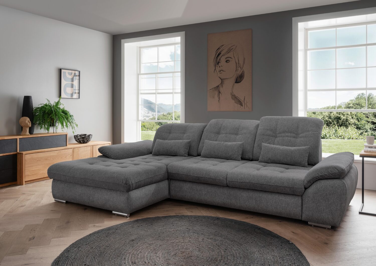 Ecksofa Rigatti mit Bettkasten ca. 184x314 cm Anthrazit Textil Livetastic Möbel > Sofas & Couches > Wohnlandschaften > Ecksofas > Eckschlafsofas Anthrazit