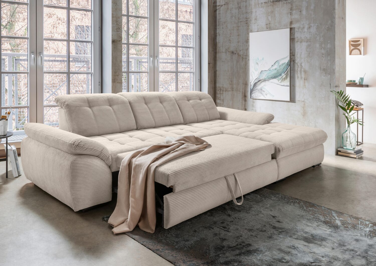 Ecksofa mit Bettkasten Rigatti ca. 314x184 cm Beige Textil Livetastic Möbel > Sofas & Couches > Wohnlandschaften > Ecksofas > Eckschlafsofas Beige