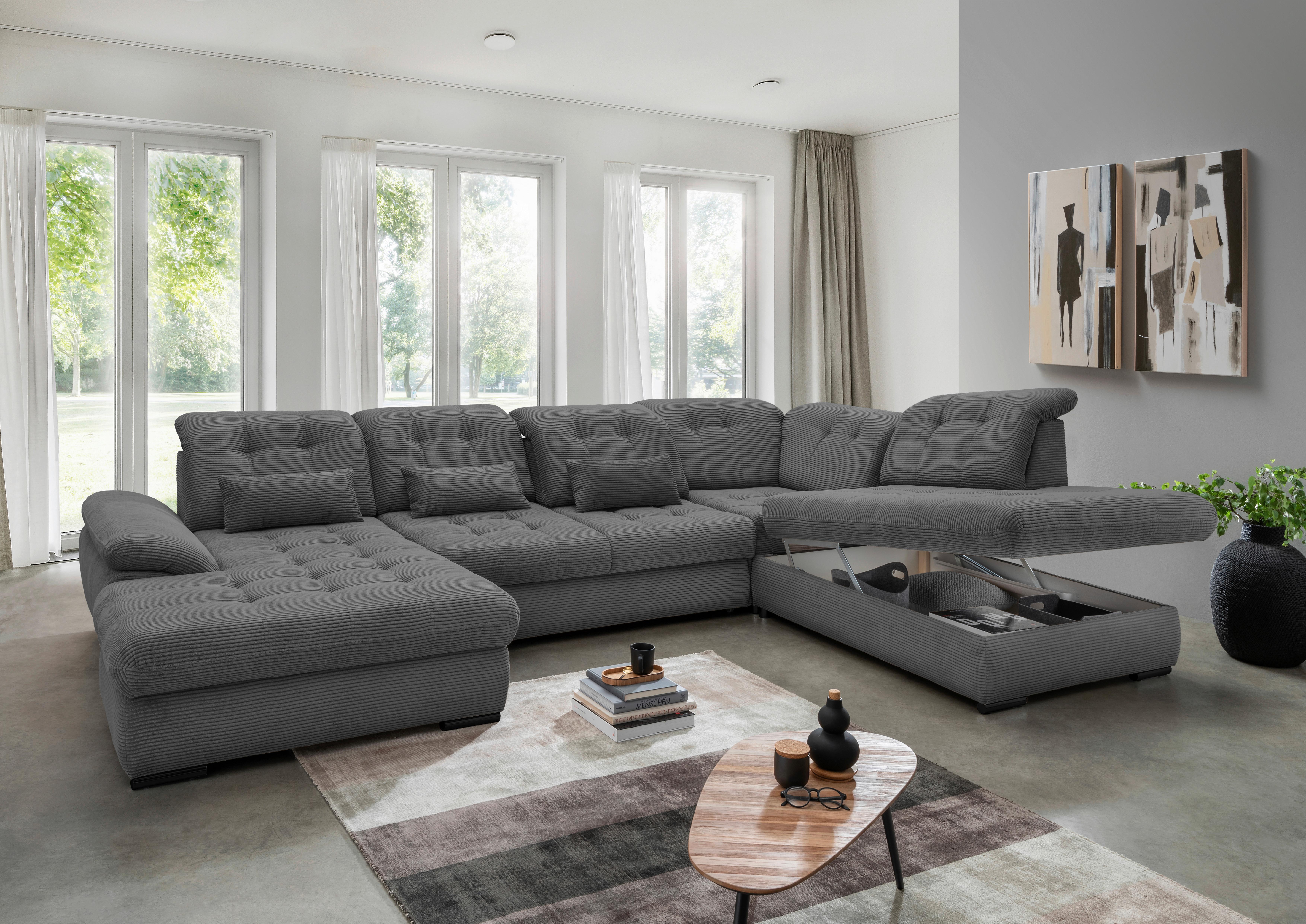Wohnlandschaft Rigatti Grau Cord mit Bettkasten Textil Livetastic Möbel > Sofas & Couches > Wohnlandschaften > Wohnlandschaften U-Form Grau