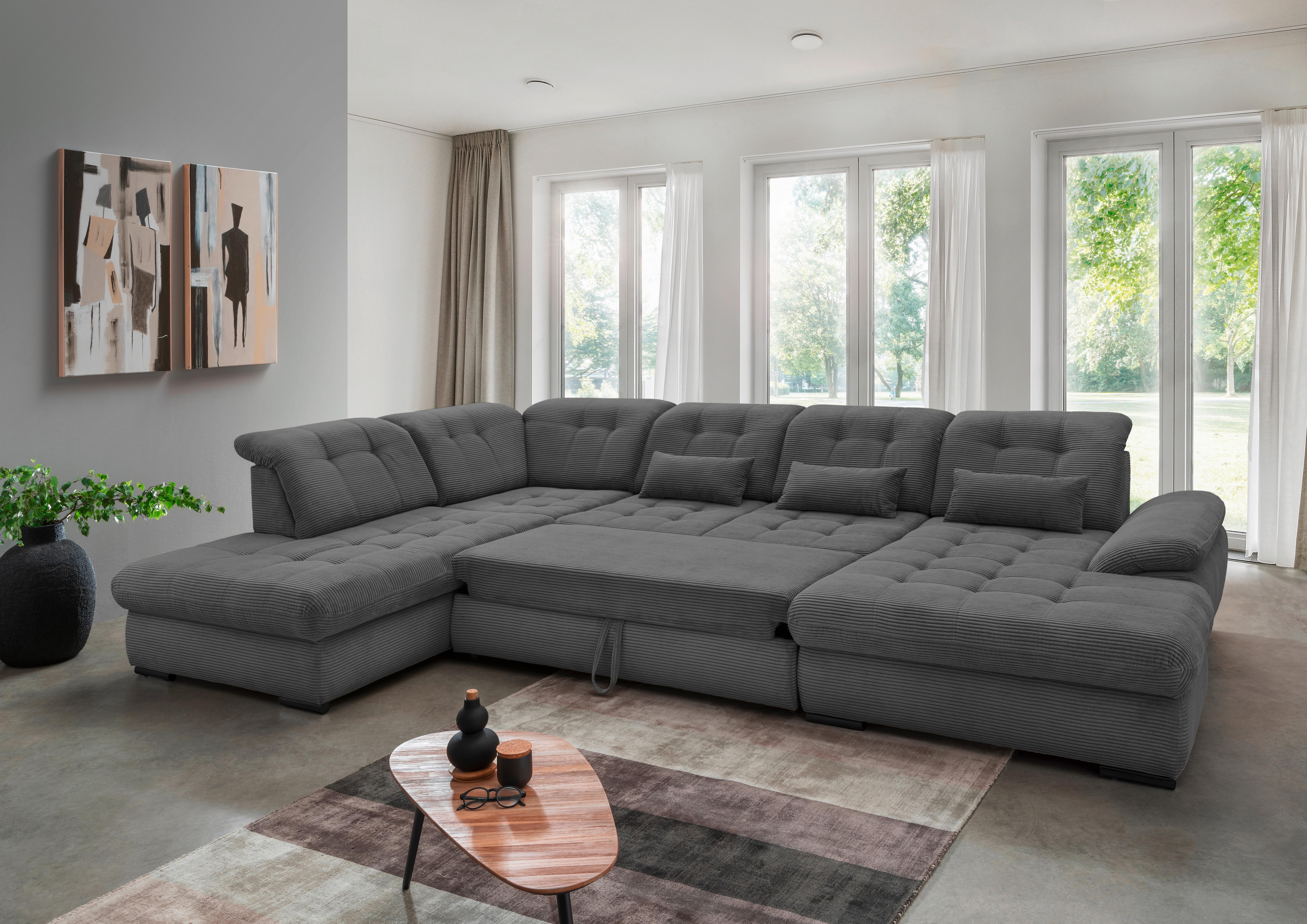 Wohnlandschaft Rigatti Grau Cord mit Bettkasten Textil Livetastic Möbel > Sofas & Couches > Wohnlandschaften > Wohnlandschaften U-Form Grau