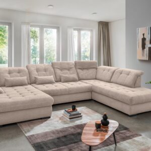 Wohnlandschaft Rigatti Beige Cord mit Bettkasten Textil Livetastic Möbel > Sofas & Couches > Wohnlandschaften > Wohnlandschaften U-Form Beige