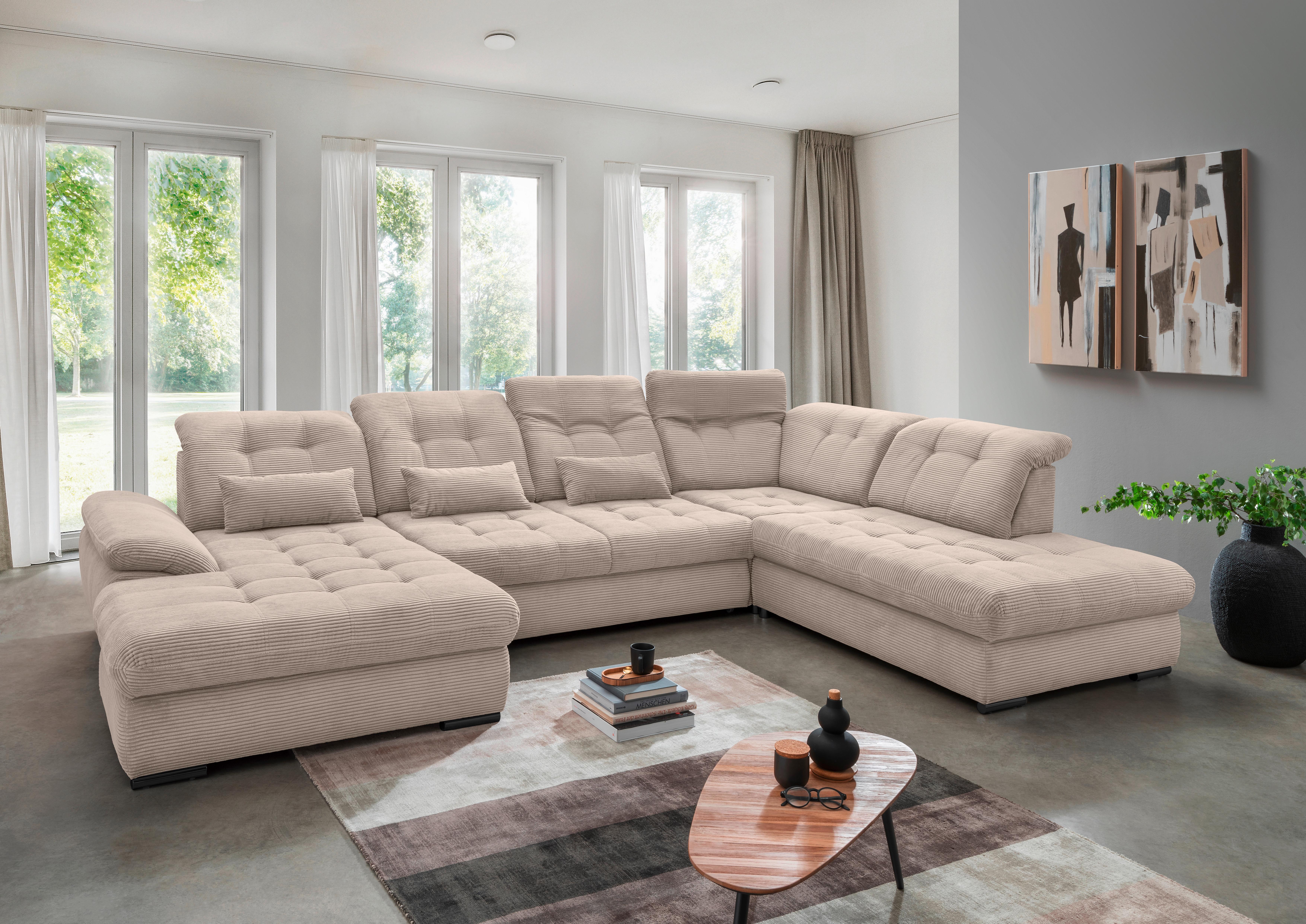Wohnlandschaft Rigatti Beige Cord mit Bettkasten Textil Livetastic Möbel > Sofas & Couches > Wohnlandschaften > Wohnlandschaften U-Form Beige