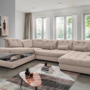 Wohnlandsschaft Rigatti Beige Cord mit Bettkasten Textil Livetastic Möbel > Sofas & Couches > Wohnlandschaften > Wohnlandschaften U-Form Beige