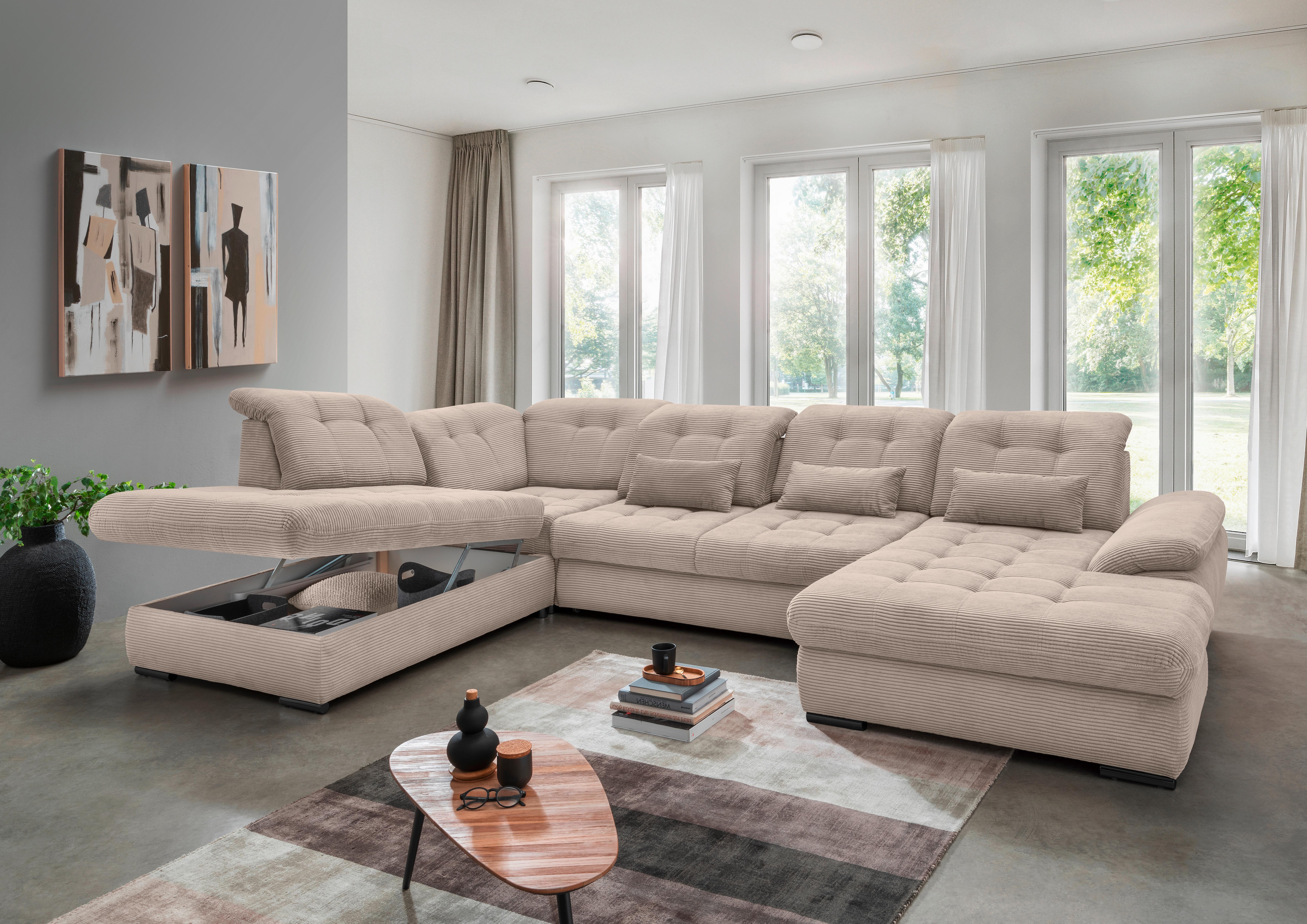 Wohnlandsschaft Rigatti Beige Cord mit Bettkasten Textil Livetastic Möbel > Sofas & Couches > Wohnlandschaften > Wohnlandschaften U-Form Beige