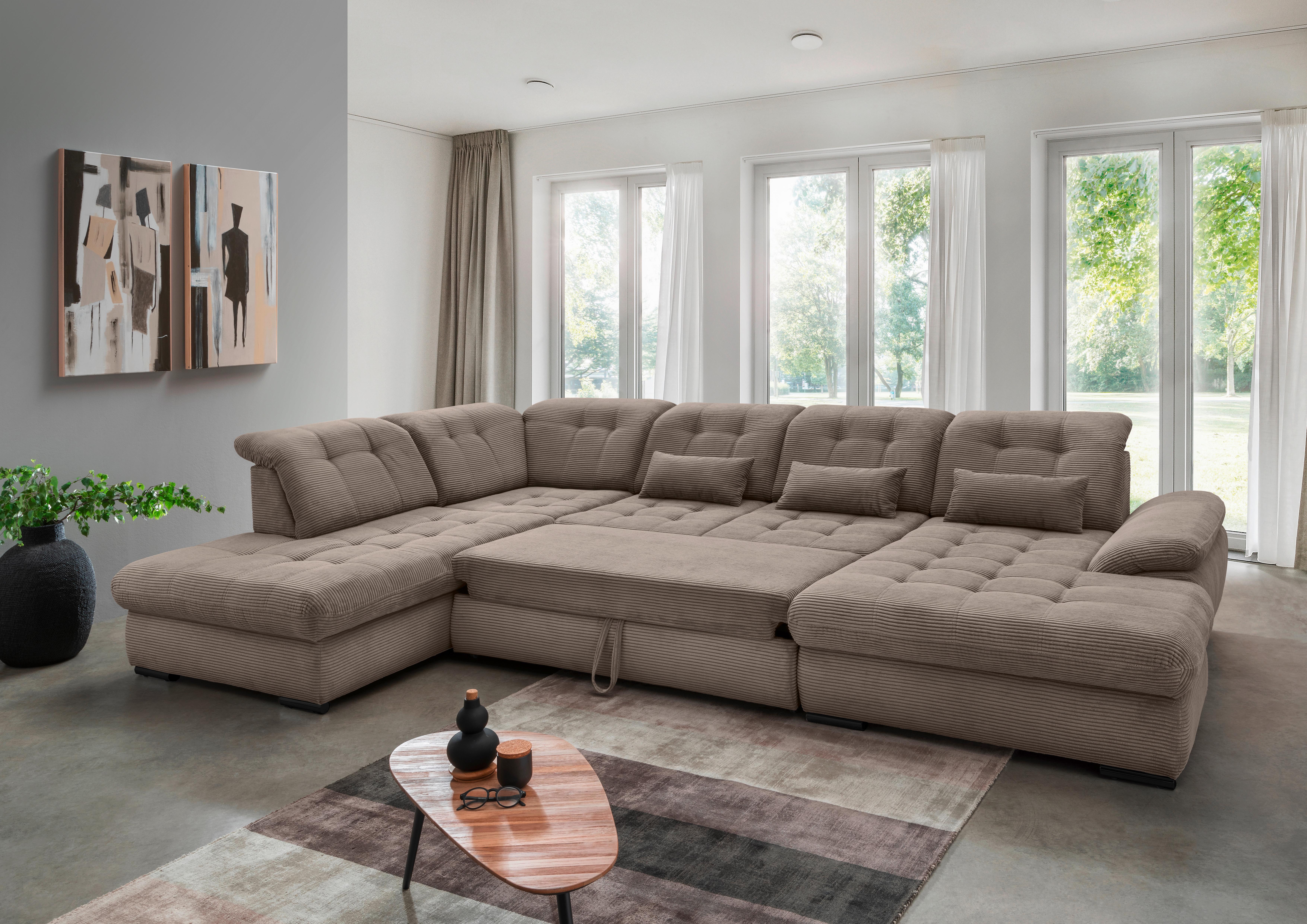 Wohnlandschaft Rigatti Grau- Braun Cord mit Bettkasten Textil Livetastic Möbel > Sofas & Couches > Wohnlandschaften > Wohnlandschaften U-Form Grau