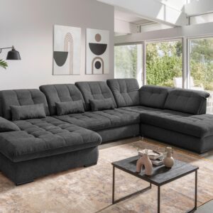 Wohnlandschaft Rigatti Anthrazit Chenille Bettkasten Textil Livetastic Möbel > Sofas & Couches > Wohnlandschaften > Wohnlandschaften U-Form Anthrazit