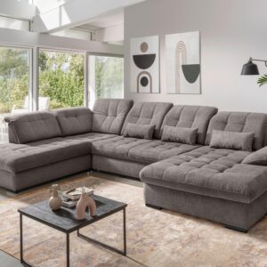 Wohnlandschaft Rigatti Grau- Braun Chenille mit Bettkasten Textil Livetastic Möbel > Sofas & Couches > Wohnlandschaften > Wohnlandschaften U-Form Grau