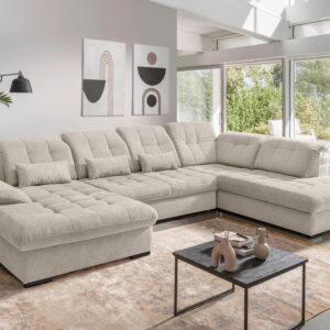 Wohnlandschaft Rigatti Beige Chenille mit Bettkasten Textil Livetastic Möbel > Sofas & Couches > Wohnlandschaften > Wohnlandschaften U-Form Beige