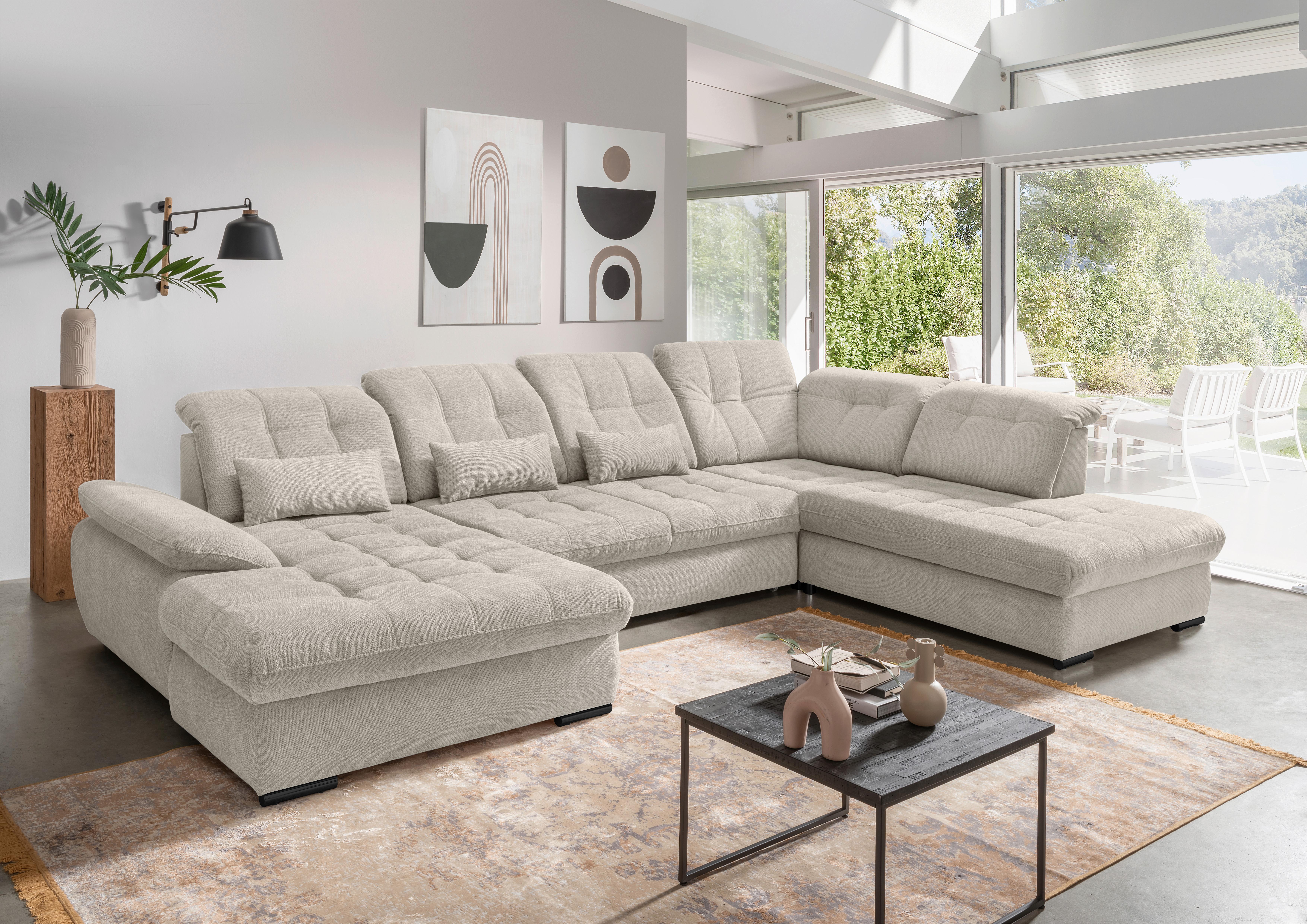 Wohnlandschaft Rigatti Beige Chenille mit Bettkasten Textil Livetastic Möbel > Sofas & Couches > Wohnlandschaften > Wohnlandschaften U-Form Beige