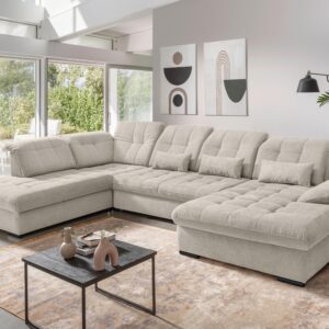Wohnlandschaft Rigatti Beige Chenille mit Bettkasten Textil Livetastic Möbel > Sofas & Couches > Wohnlandschaften > Wohnlandschaften U-Form Beige