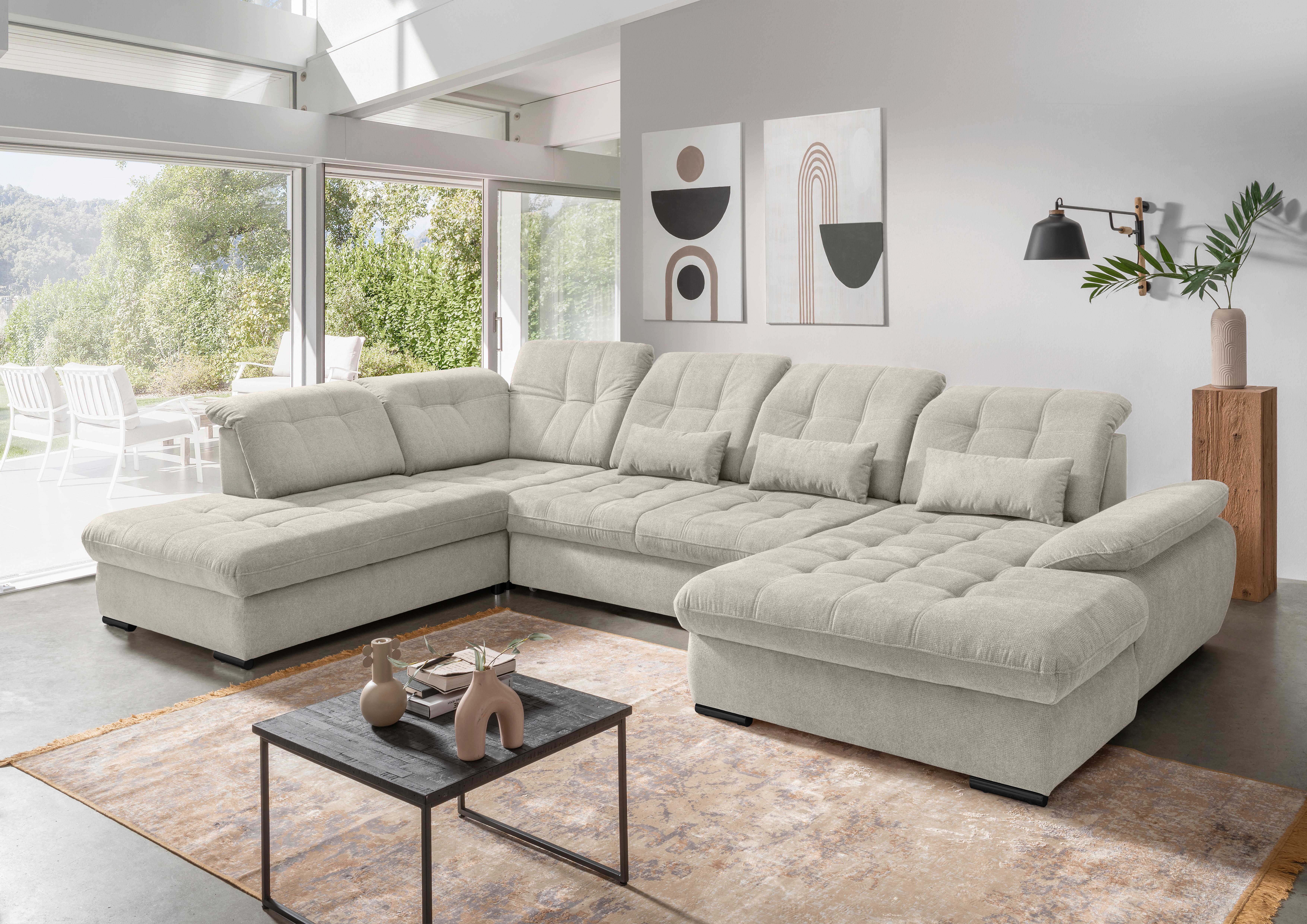 Wohnlandschaft Rigatti Beige Chenille mit Bettkasten Textil Livetastic Möbel > Sofas & Couches > Wohnlandschaften > Wohnlandschaften U-Form Beige