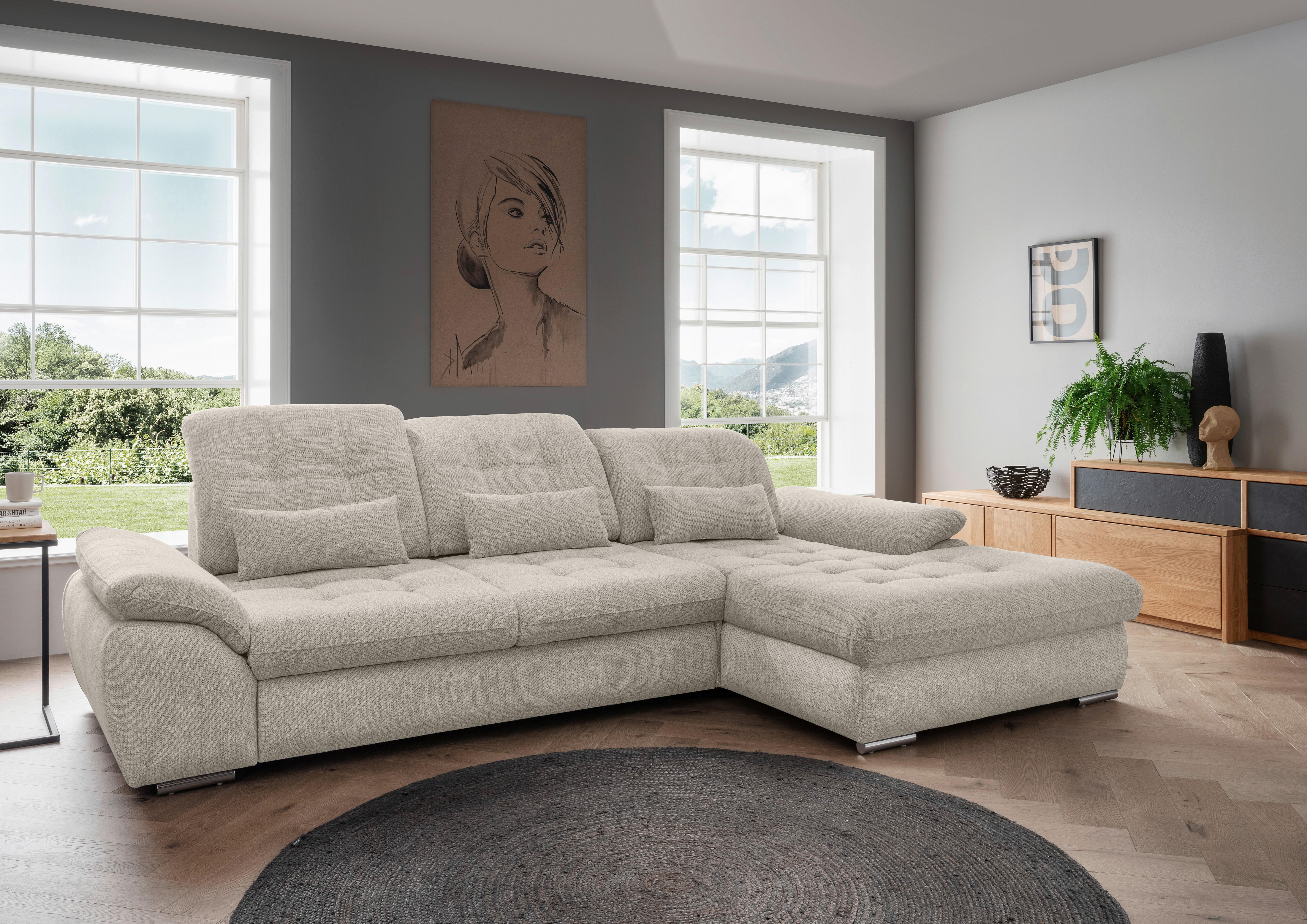 Wohnli Möbelsuche - Ecksofa Rigatti Beige Chenille m. Bettkasten