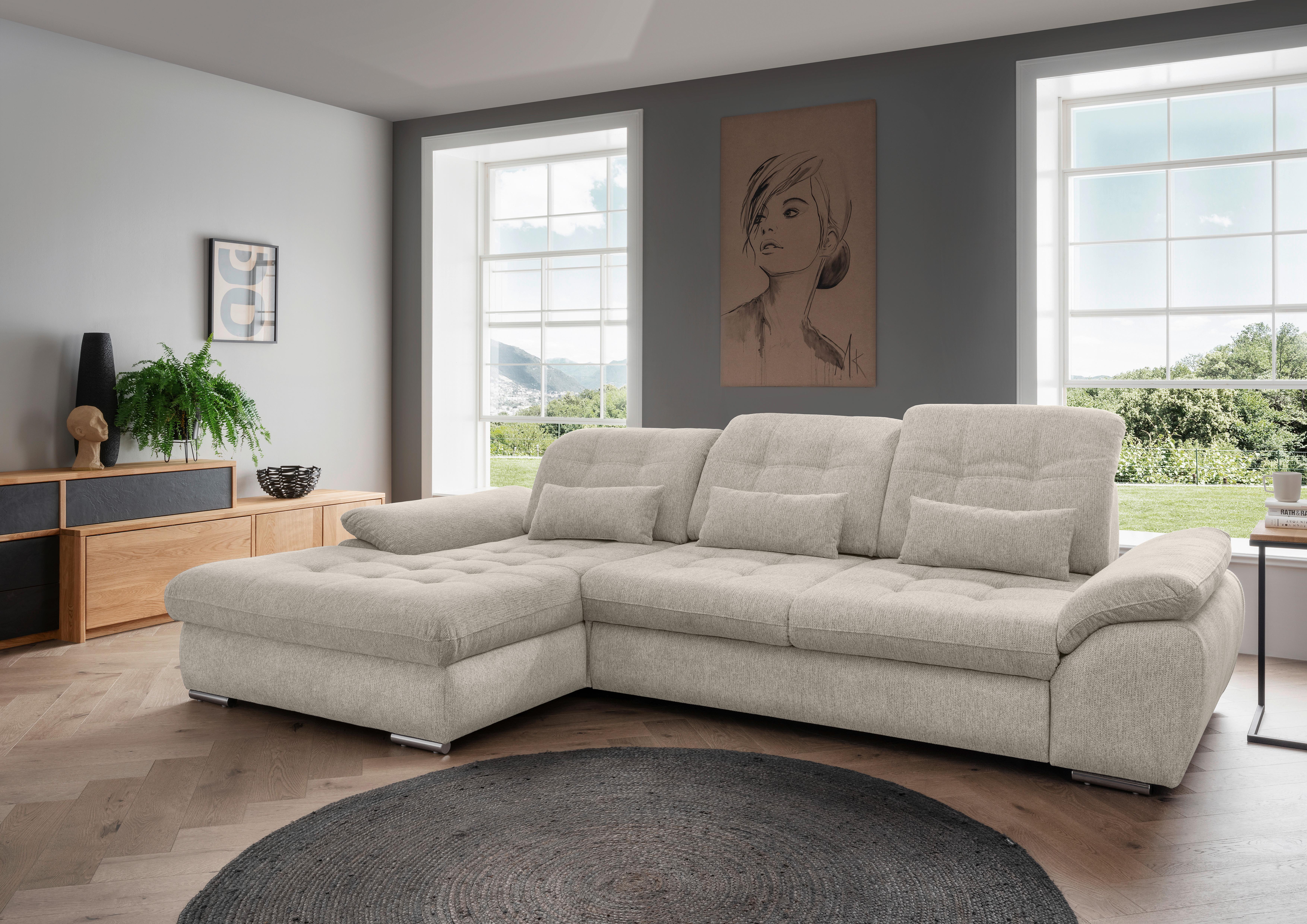 Wohnli Möbelsuche - Ecksofa Rigatti Beige Chenille m. Bettkasten