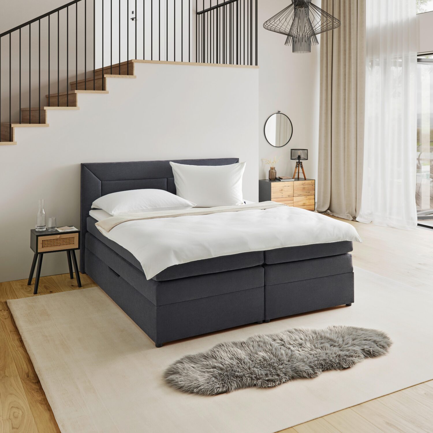 Wohnli Möbelsuche - Boxspringbett Maja ca. 180x200 cm Grau mit Topper