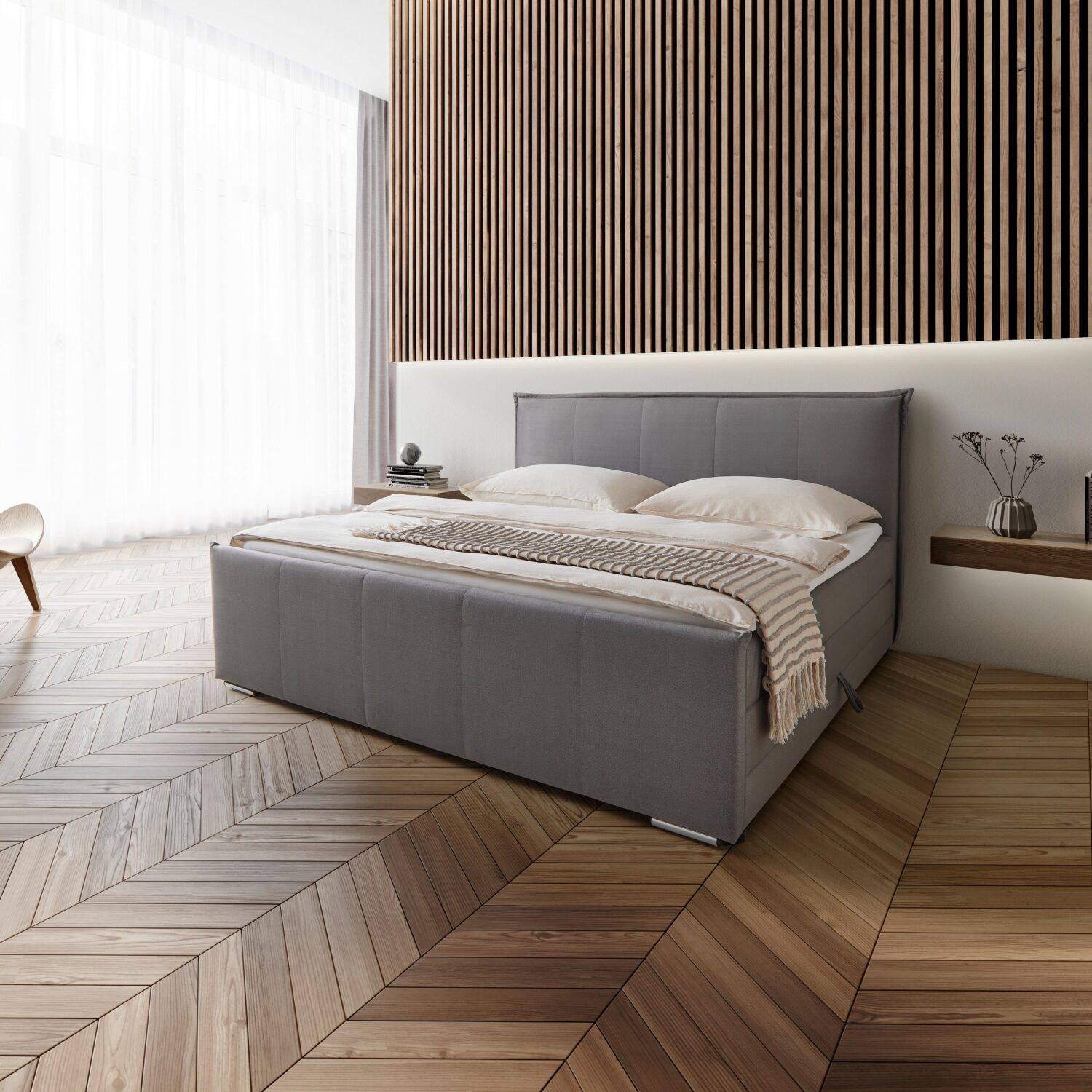 Wohnli Möbelsuche - Boxspringbett Leonora ca. 200x200 cm Grau mit Topper