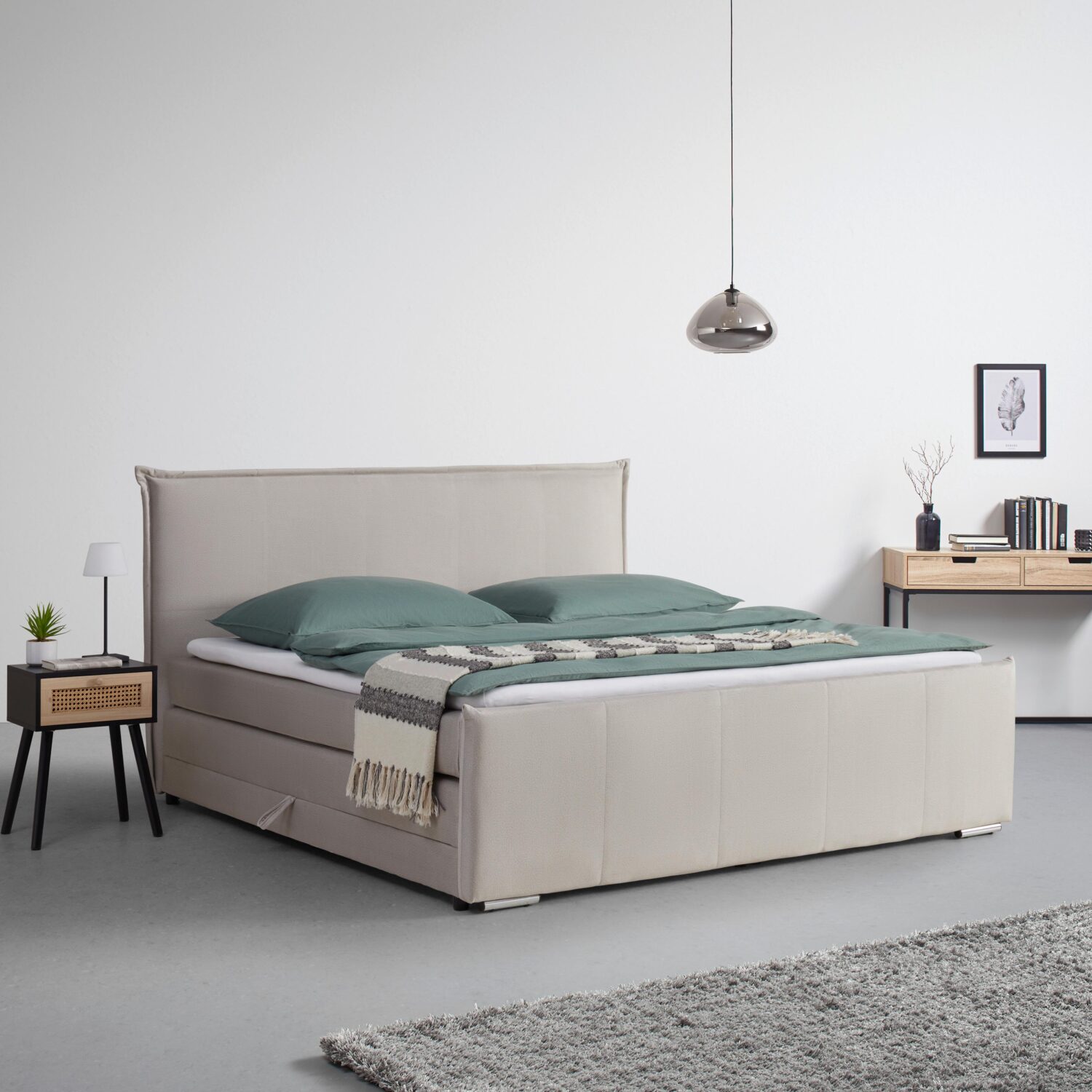 Wohnli Möbelsuche - Boxspringbett Leonora ca. 200x200cm Beige mit Topper