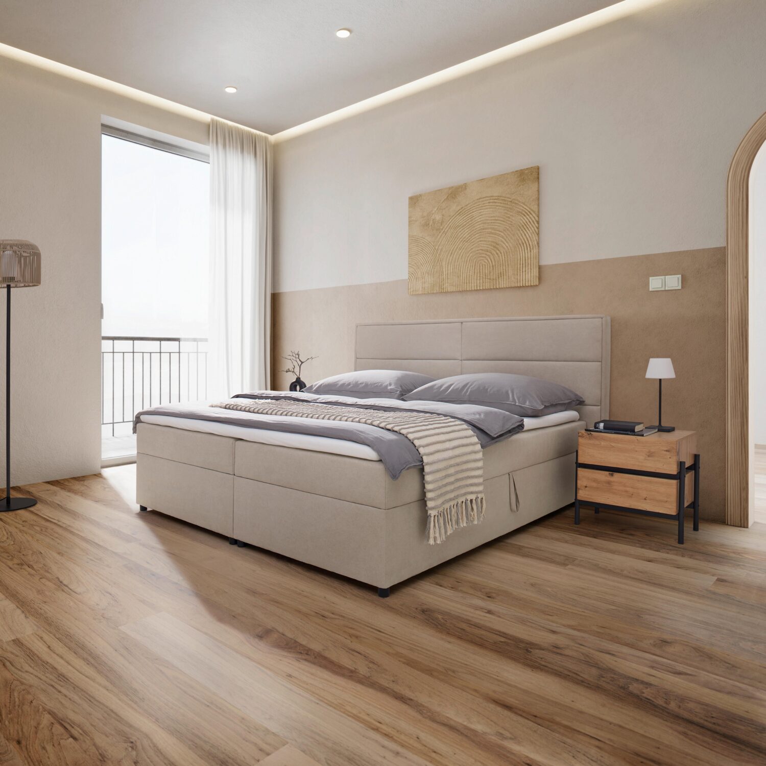 Wohnli Möbelsuche - Boxbett Kiara ca. 180x200cm Beige mit Topper