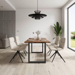 Esstisch Dale Walnussfarben Echtholz ca. 180/90/76 cm Holz, Metall Bessagi Home Möbel > Tische > Esstische > Esstische Holz Braun