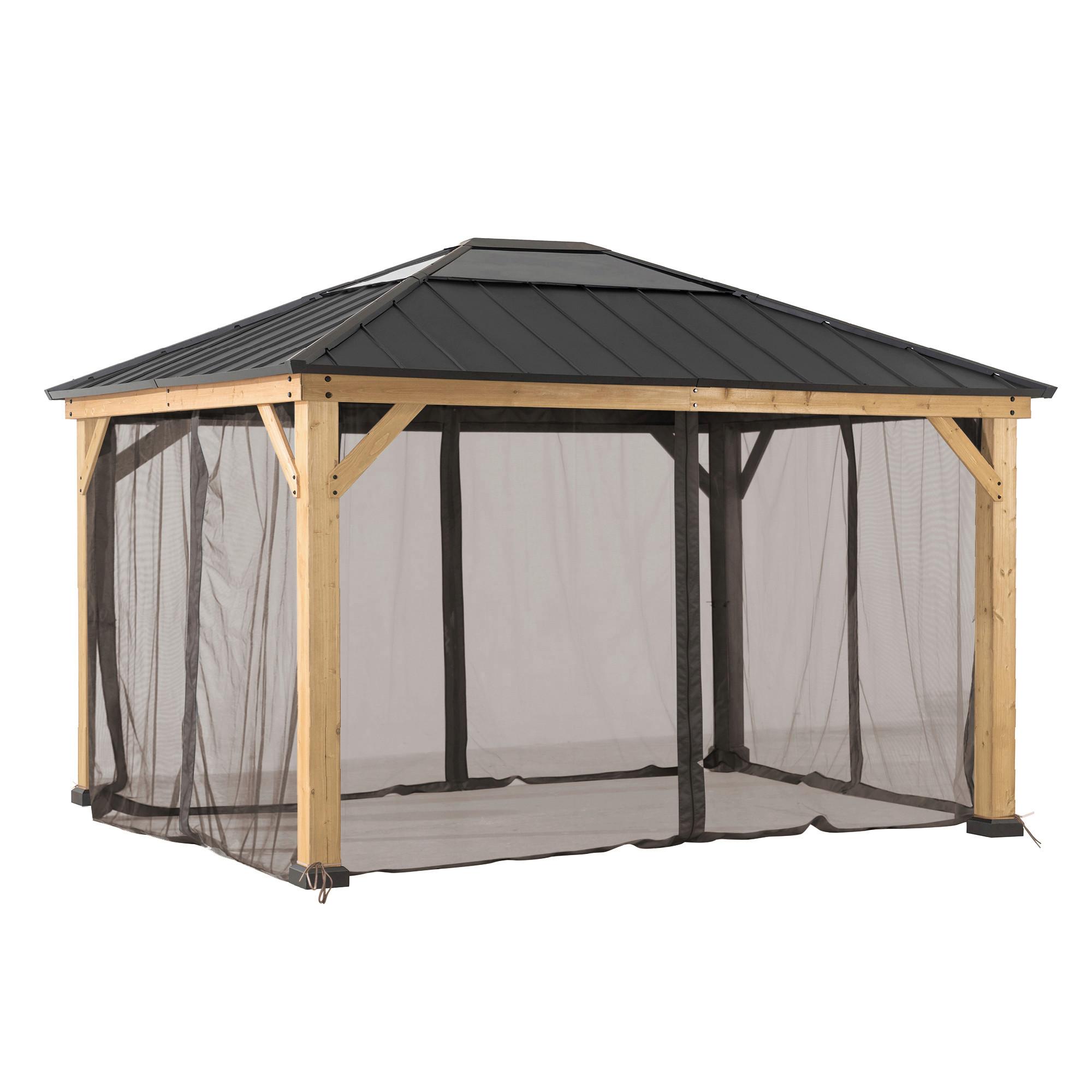 Wohnli Möbelsuche - Pavillon-Seitenteil Gazebo Netz Braun ca. 393x452cm