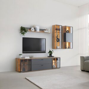 wohnli-moebel-suche-002412009604-1 Hängevitrine Florenz Grau/Schwarz/Eiche Artisan Metall, Holzwerkstoff Premium Living Möbel > Schränke > Vitrinen Grau