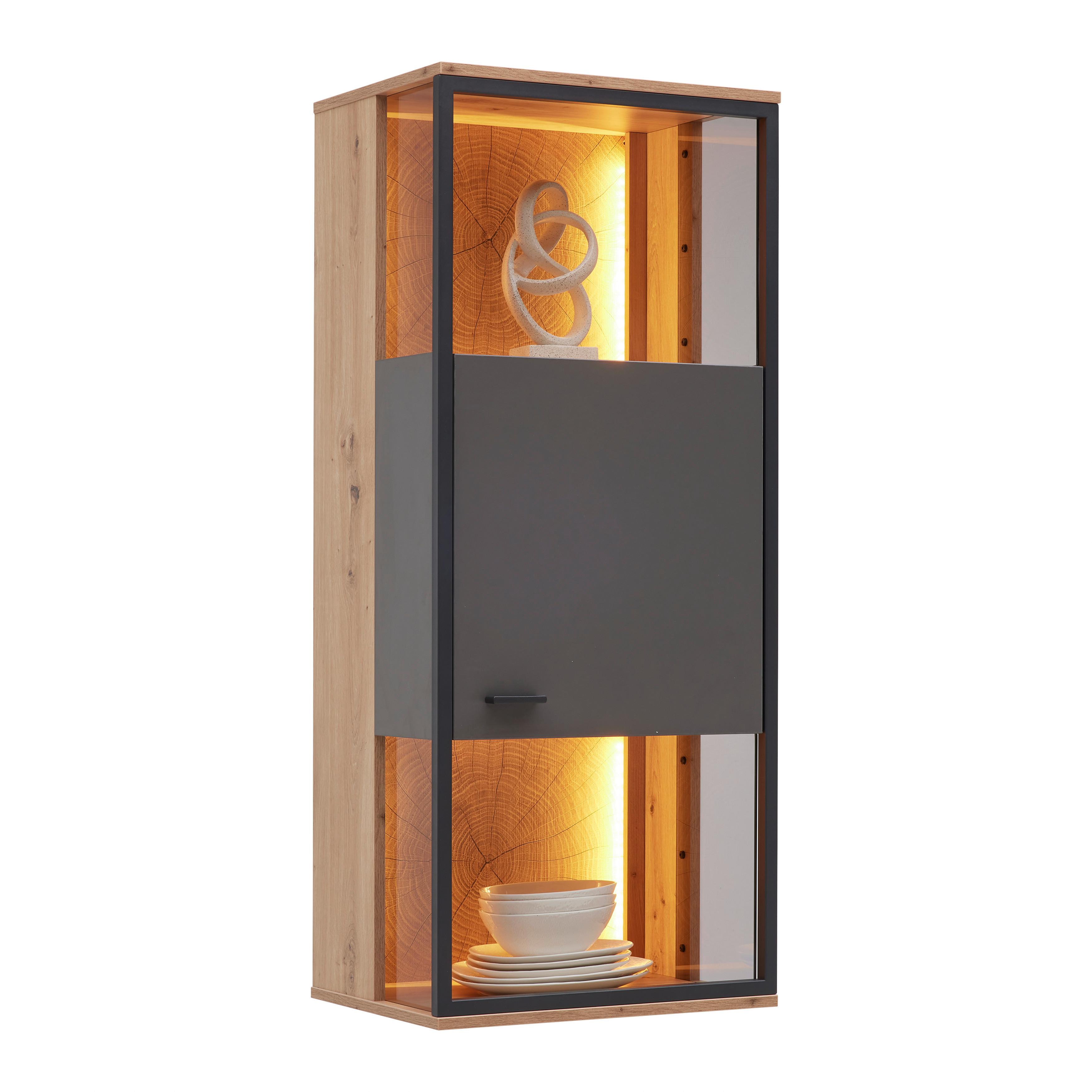 wohnli-moebel-suche-002412009604 Wohnli Möbelsuche - Hängevitrine Florenz Grau/Schwarz/Eiche Artisan
