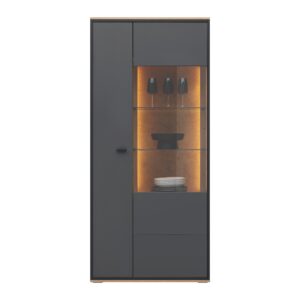 wohnli-moebel-suche-002412009605-1 Vitrine Florenz Grau/Eiche Artisan Glas, Holzwerkstoff Premium Living Möbel > Schränke > Vitrinen Grau