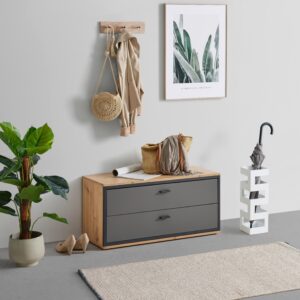 Garderobenbank Florenz Grau/Eiche Artisan Metall, Holzwerkstoff Premium Living Garderoben > Garderobenbänke Grau