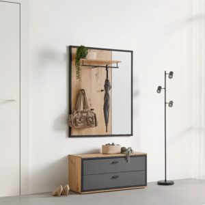wohnli-moebel-suche-002412009628-1 Garderobenpaneel Florenz Grau/Eiche Artisan Metall, Glas, Holzwerkstoff Premium Living Garderoben > Garderobenpaneele Grau