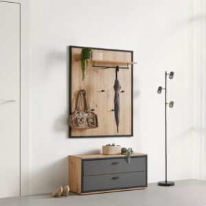 wohnli-moebel-suche-002412009629-1 Garderobenpaneel Florenz Grau/Eiche Artisan Metall, Holzwerkstoff Premium Living Garderoben > Garderobenpaneele Grau