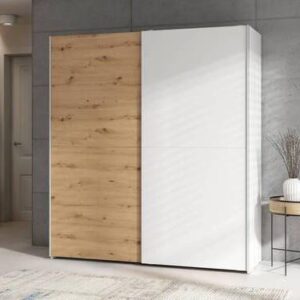 wohnli-moebel-suche-002427026803-1 Schwebetürenschrank Time Weiß/Eiche Artisan Holzwerkstoff Based Möbel > Schränke > Kleiderschränke > Schwebetürenschränke Weiß