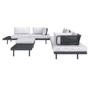Loungegarnitur-Set Emma Grau Outdoorstoff/Metall Metall, Textil Bessagi Garden Garten & Outdoor > Loungemöbel > Loungegarnituren Weiß